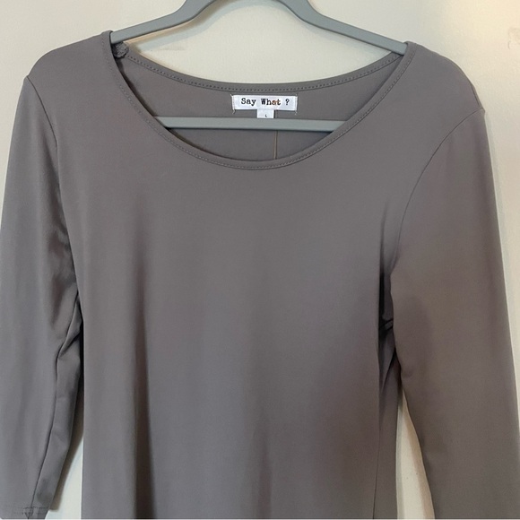 Say What? Gray form fitting dress 3/4 quarters length sleeves size Large - Picture 3 of 6